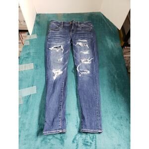 American Eagle Jeans Size 4 Womens Blue Stretch Pants Denim Mid Rise Jegging